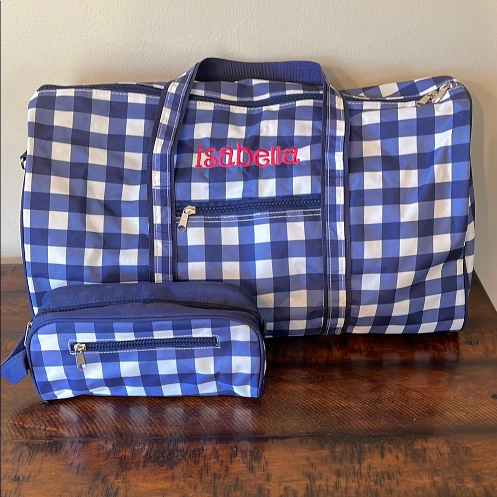 Blue Checkered Travel Bag Set